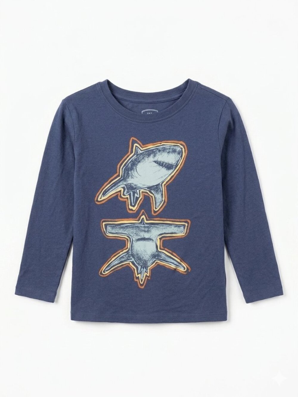 OshKosh Originals Navy Shark Graphic Long Sleeve Tee Size 6 - Picture 2 of 4